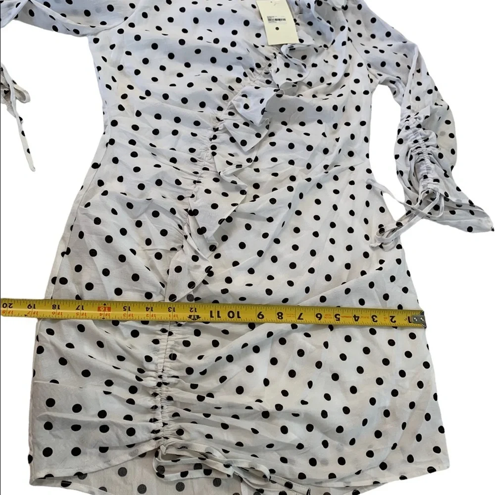 Blue Bush Black & White Polka Dot Ruffle Ruched Woven Dress Size Large
